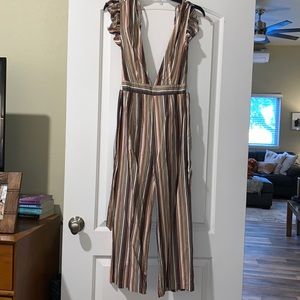 Storia Striped Deep V Jumpsuit